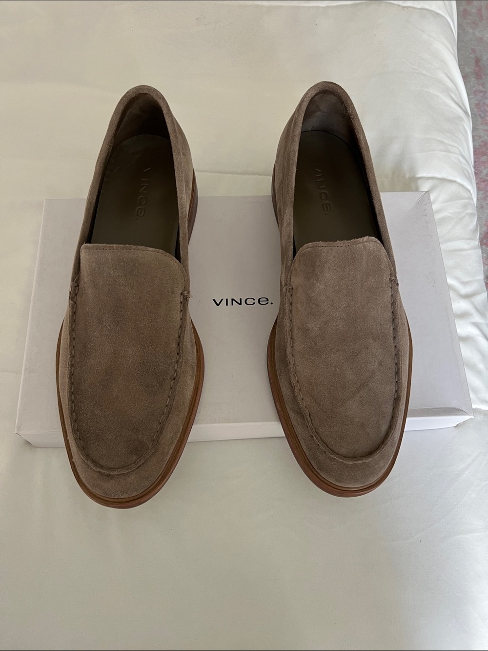 Vince Taupe Suede Slip-On Loafers